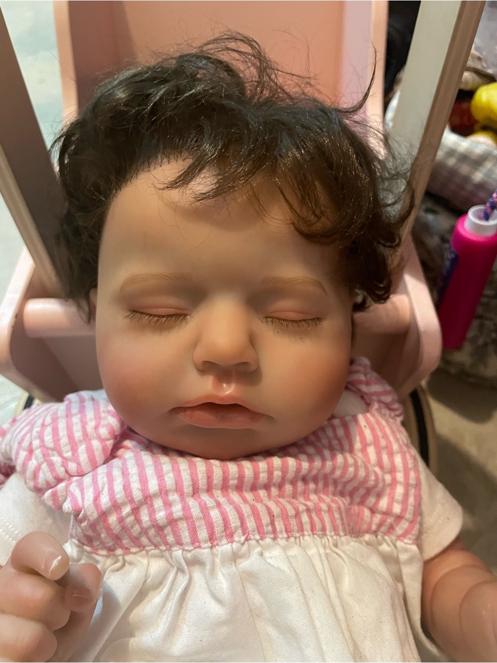 Reborn Sleeping Baby Doll in Pink and White Outfit